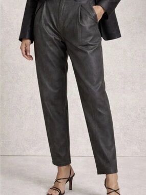 NWT AG Adriano Goldschmied Womens Rory Pleated Trouser Coated Leather Pants 27